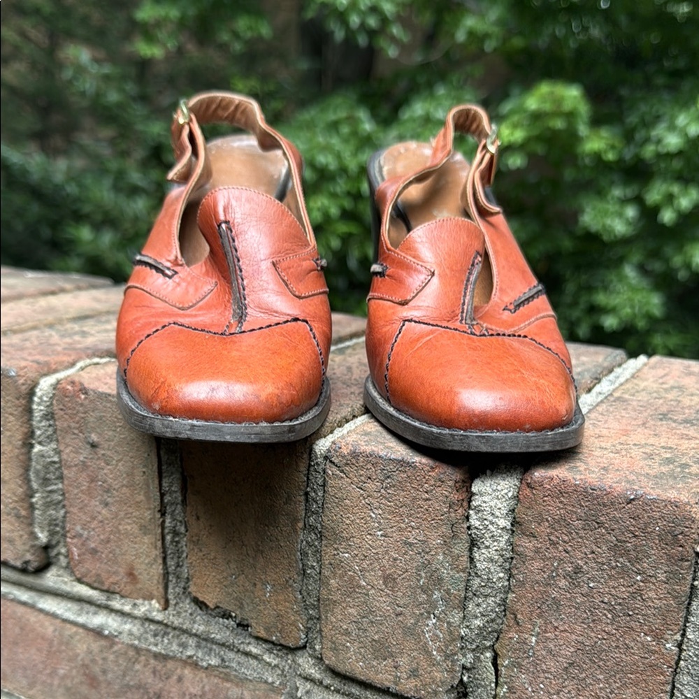 CHANEL burnt Orange Leather sling back Heels